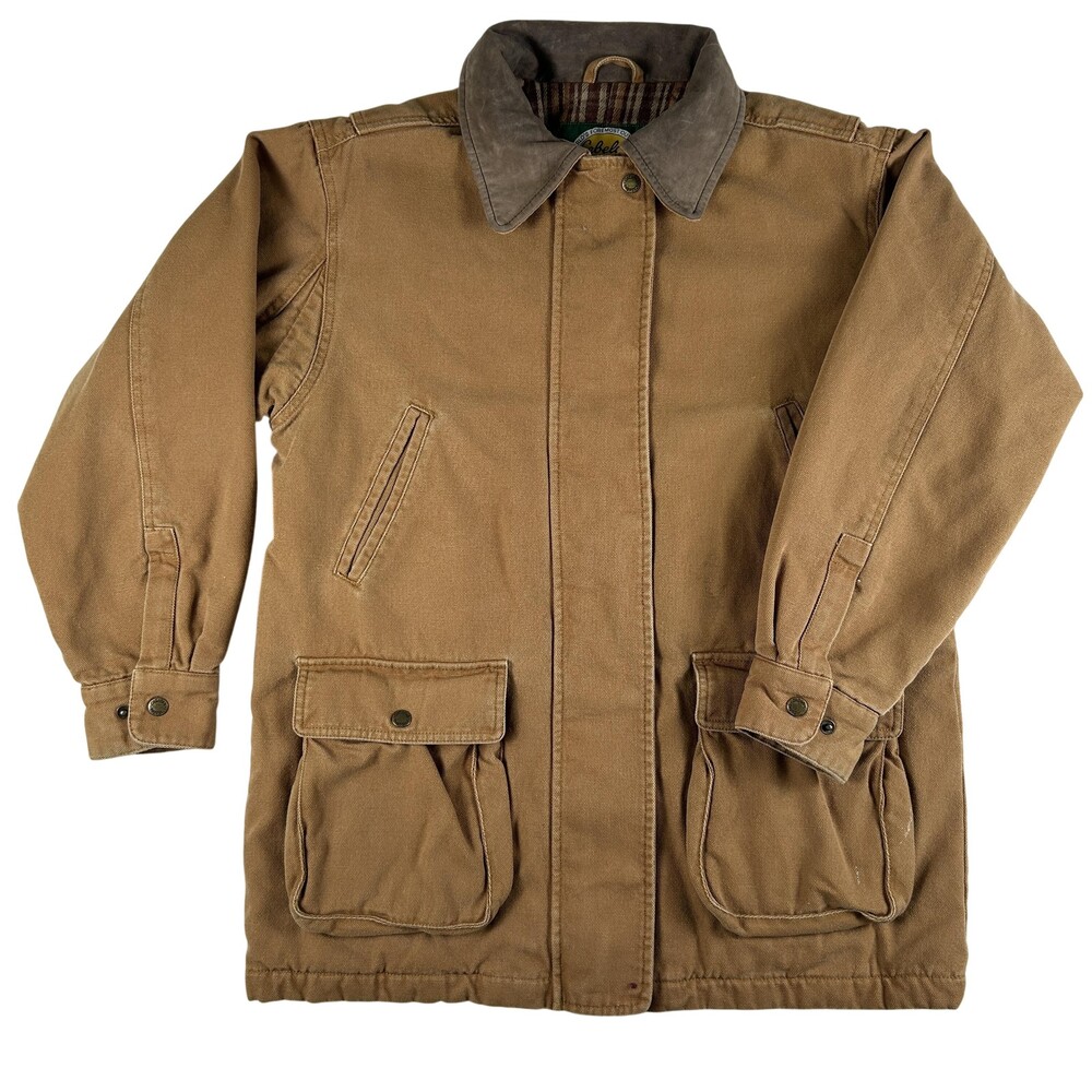 Cabelas Jacket Womens Large Duck Canvas Plaid Lined Nubuck Collar Barn Coat